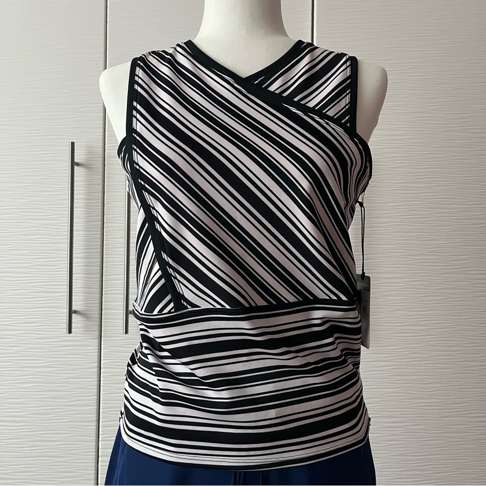 Tail Black and White Diagonal Striped Activewear tank top